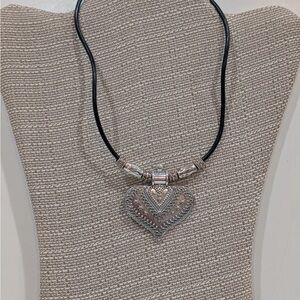 Silver Tone Heart Pendant Cord Necklace